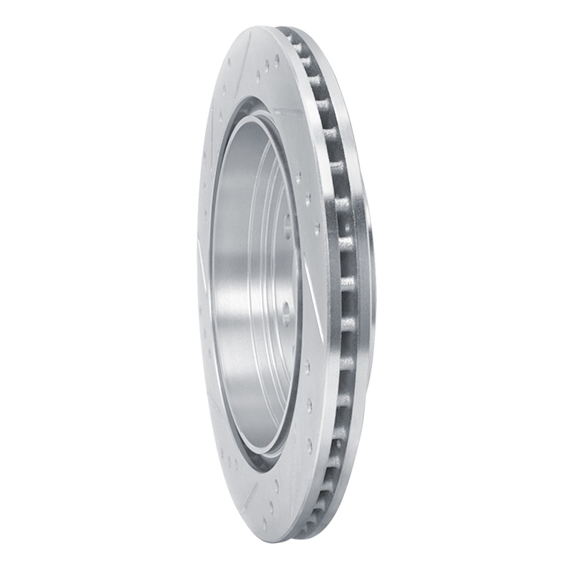 Cadillac SRX Brake Rotor (1) - Rear Right - R1 Concepts - Drilled & Slotted - Silver - `10-`16